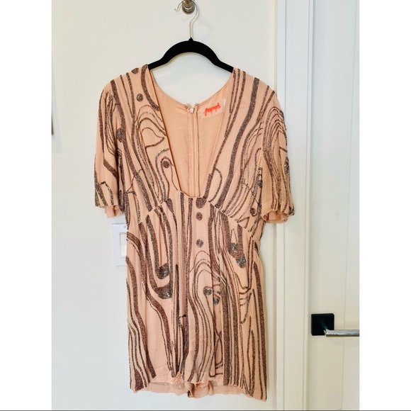 free people nude beaded jumpsuit 🔮 size 4 - Picture 6 of 8